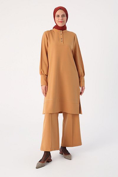 ALLDAY Mustard Glitter Stitched Half Placket Casual Suit