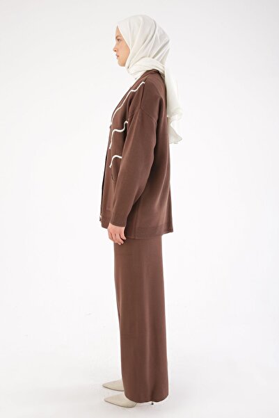 ALLDAY Brown Tassel Embroidered V-Neck Knitwear Cardigan