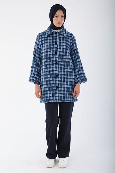 ALLDAY Jachetă din tweed cu guler cămașă cu nasturi din catifea indigo