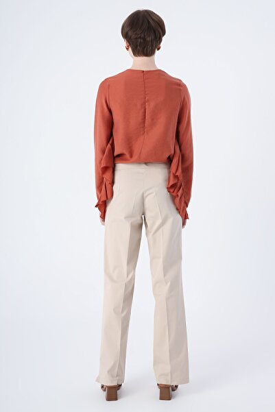 ALLDAY Stone Cotton Lycra Wide Leg Trousers with Slits on the Legs