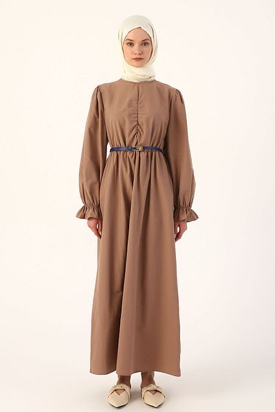 ALLDAY Φόρεμα Milk Brown Gathered ζωσμένο