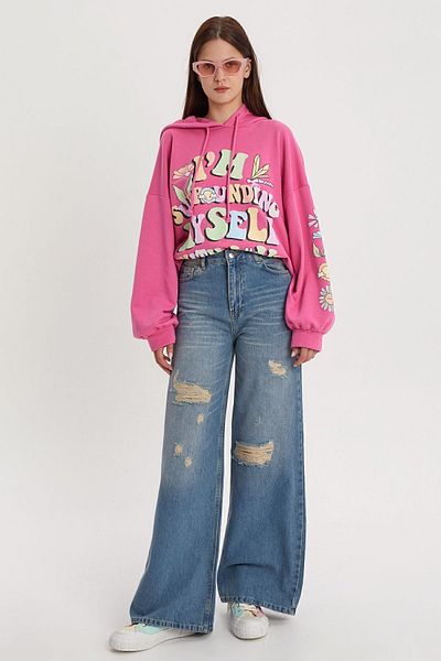 ALLDAY Pantaloni albaștri din denim, 100% bumbac, cu detaliu rupt