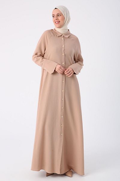 ALLDAY Dunkelbeige Leinen-Abaya mit Raglanärmeln