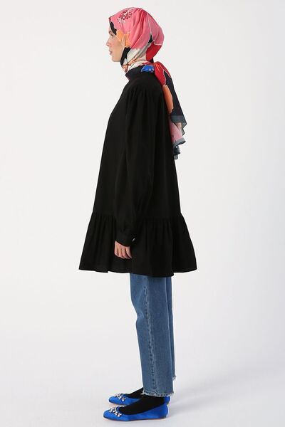 ALLDAY Siyah Nervürlü Yakasız Pamuklu Tunik