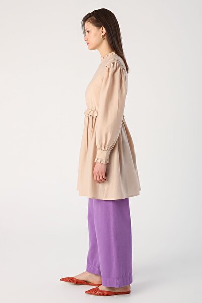 ALLDAY Bej Fırfır Detaylı Beli Büzgülü Tunik