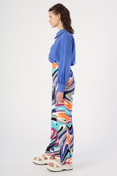 ALLDAY Turquoise-orange Wide Leg Elastic Waist Patterned Viscose Trousers