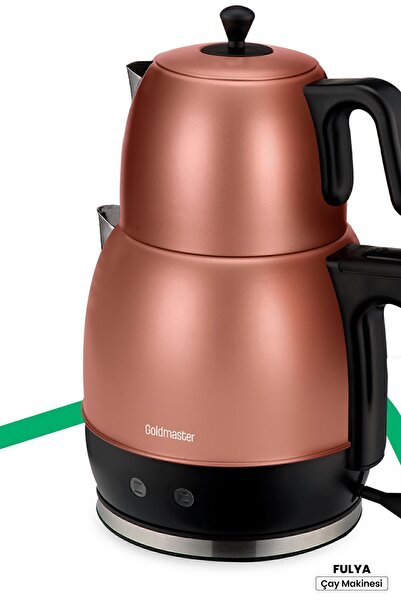 GOLDMASTER Fulya Gold 30 Bardaklık Geniş Kapasiteli 2200 Watt Paslanmaz Çelik Çay Makinesi Ve Su Isıtıcısı
