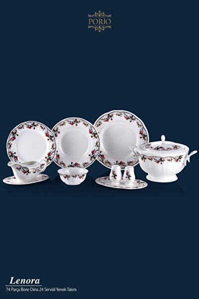 Porio Lenore 74 Parça Bone China 24 Servisli 12 Kişilik Porselen Yemek Takımı