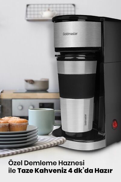 GOLDMASTER Coffee Chef Paslanmaz Çelik Termos Seyahat Bardaklı Kişisel Filtre Kahve Makinesi