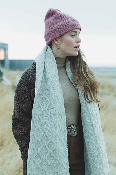 Nordbron Women's Beige Patterned Winter Scarf Soft Textured Wool Basic Detailed Shawl Logo Detailed Long Nolly
