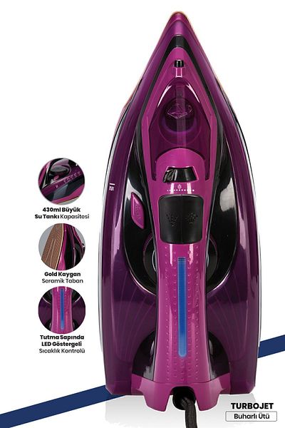 GOLDMASTER Turbojet Purple 2400 Watt Ceramic Base with LED Indicator 170 Gr Shock Steam Iron