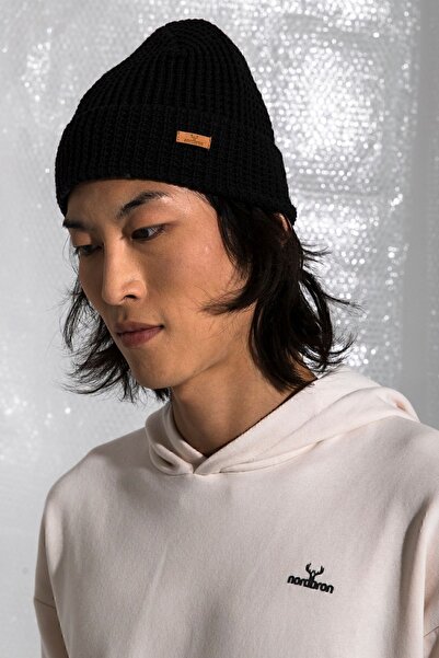 Nordbron Μαύρο πλεκτό ανδρικό μπερέ - Λεπτομέρεια λογότυπου, μαλακό εύκαμπτο ακρυλικό Herno Corded