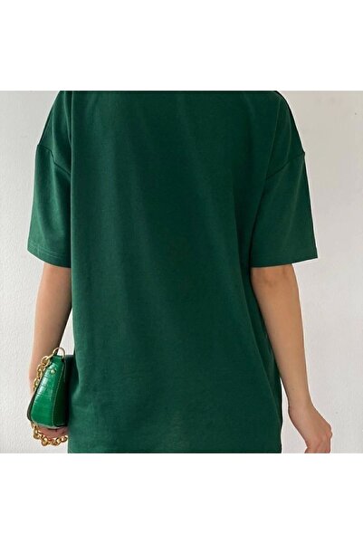 JAKARLI Πράσινο μπλουζάκι Boyfriend από βαμβακερό λαιμόκοψη Oversize