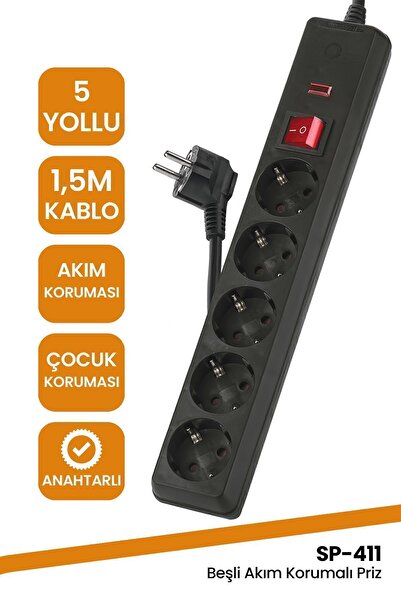 GOLDMASTER Sp-411 Akım Korumalı Grup Priz