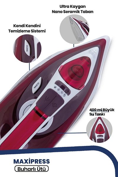 GOLDMASTER Maxipress Red 2200 Watt - Ceramic Soleplate 160 gr Iron