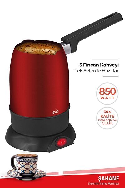 Evia Magnificent Red 850 Watt Double Mouth Stainless Steel Electric Coffee Pot