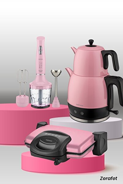 GOLDMASTER Zerafet Pembe Elektrikli Mutfak Çeyiz Seti 3 Lü Evlilik Paketi