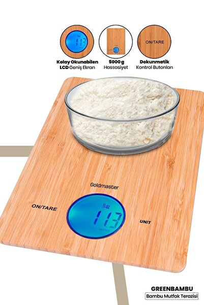 GOLDMASTER Greenbambu Geniş Led Ekranlı Dijital Hassas 1gr-5kg Bambu Mutfak T...