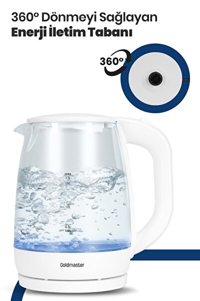 GOLDMASTER Blue 2200 Watt 1.7 Liter Lighted Glass Kettle Water Heater White
