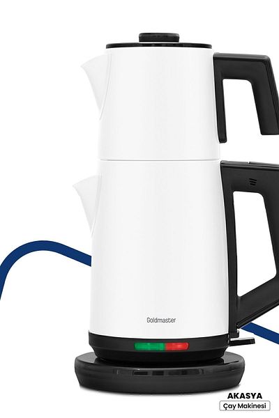 GOLDMASTER أكاسيا وايت إكس إل 2200 وات ماكينة صنع الشاي الفولاذية ذات التصميم الخالي من التنقيط وغلاية