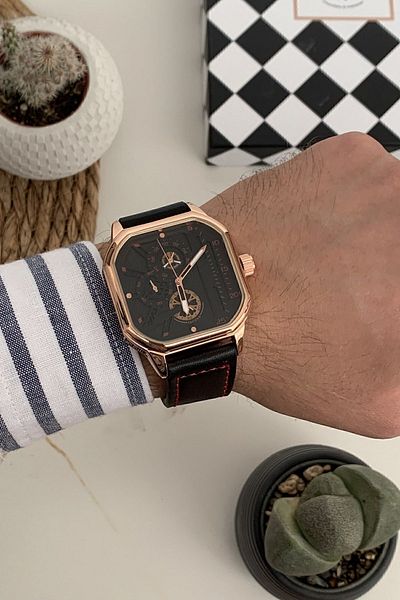 Güncel Vitrin Stainless Men's Wristwatch Leather Strap