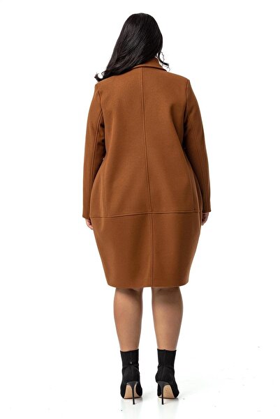 DISENTIS MODEST Brown Stamp Coat - Large Size, Bag Pocket, Single Button and Lined