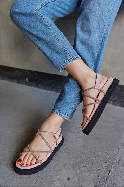 NILUFARR Lolly Powder Genuine Leather Stone Women's Sandals