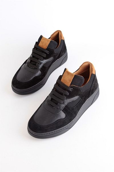 NILUFARR Vontex Black Genuine Leather Black Sole Women's Sneakers