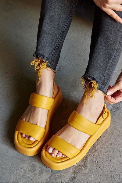 NILUFARR Polina Yellow Genuine Leather Thick Soled Women's Sandals