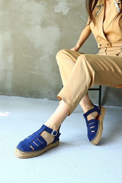 NILUFARR Sandale espadrille damă Daisy Denim Blue Suede din piele naturală