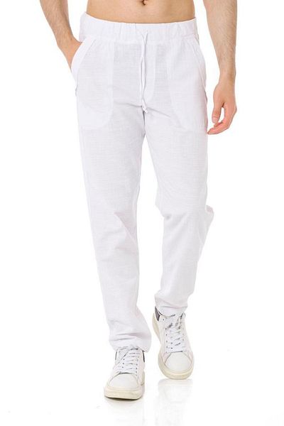 Yakamoz Tekstil Men's Linen Trousers Straight Leg White