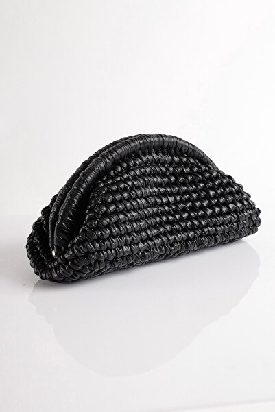 SU SHOE BOUTIQUE Kadın Siyah Deri İp Clutch Çanta