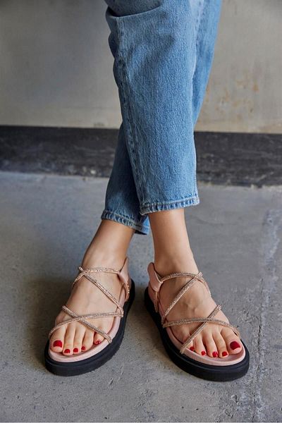 NILUFARR Lolly Powder Genuine Leather Stone Women's Sandals