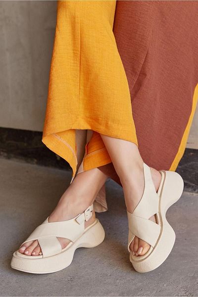 NILUFARR Aisha Beige Genuine Leather Women's Sandals