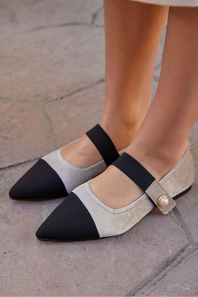 NILUFARR Μπαλαρίνες Nivo Beige Velvet με μυτερή μύτη από γνήσιο δέρμα