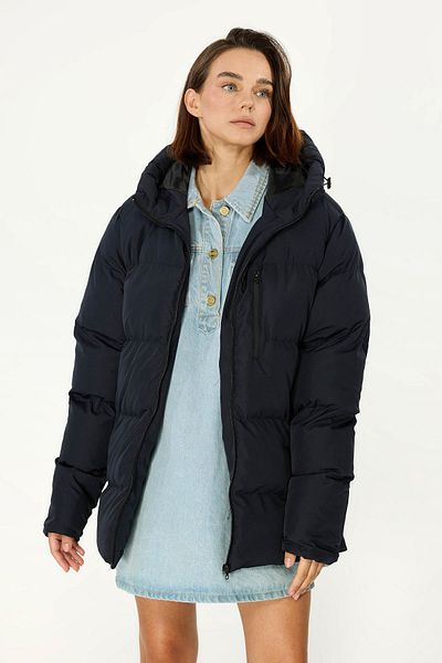 QAWWA Women's Navy Blue Lined Hooded Windproof Inflatable Winter Coats