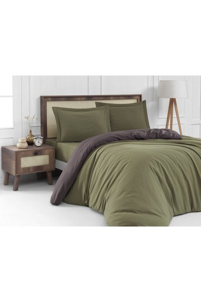dafne moda Double Duvet Cover Set Green Brown Solid Color