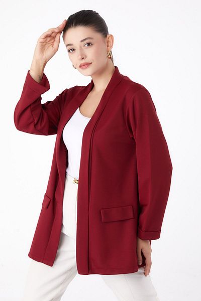 TOFİSA Claret Red Medium Women's Jacket - Plain, Pocket Detailed, 13261
