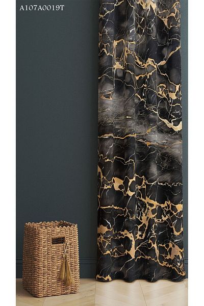 A2ZTR Black Gold Marble Pattern Digital Printed Background Curtain (Single Wing)