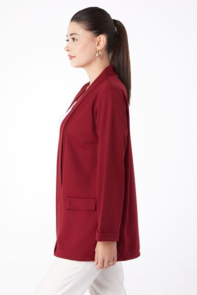 TOFİSA Claret Red Medium Women's Jacket - Plain, Pocket Detailed, 13261