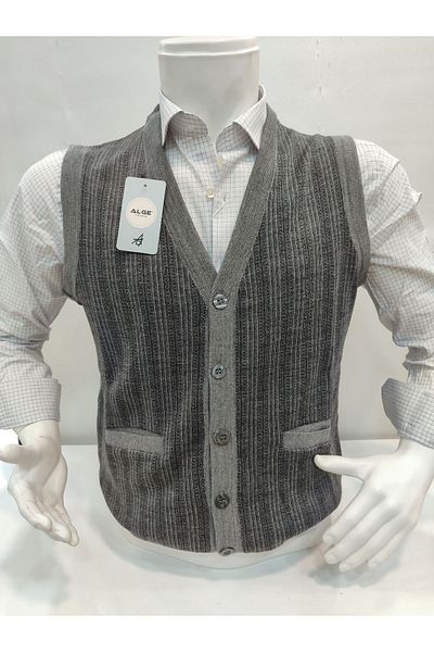 ALGE Men's Knitwear Vest - Steel Knit with Guncuoglu, Pockets and Buttons