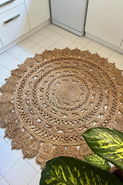 Cool Halı Stew Ca-108 Natural Yuvarlak Jüt Halı El Dokuma Hasır Halı Dekoratif Jüt Örgü Halı Natural Jüt Kilim