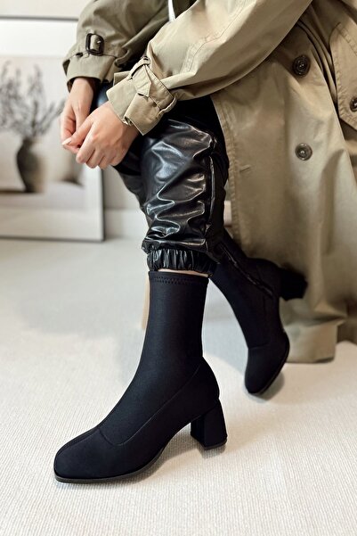 POLKA STORE Γυναικείες μπότες Harmony Stretch με μεσαίο τακούνι με φερμουάρ Blunt Toe