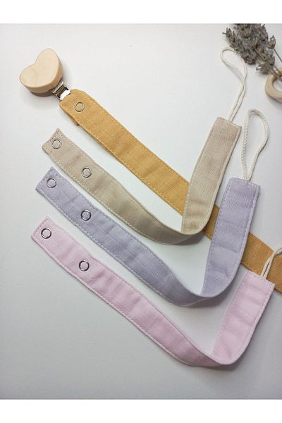 sbbaby Muslin Baby Pacifier Strap Heart with Wooden Clip Set of 4 Pacifier Chain MUSTARD / BEIGE/ LILA/ PINK