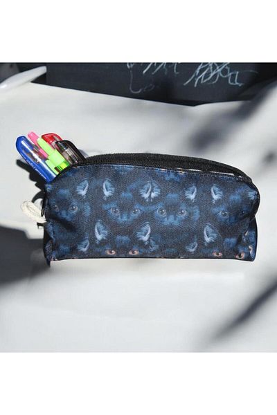 Nostaljik Lezzetler School and Makeup Bag - Black Cat Patterned Sweet Pen Holder