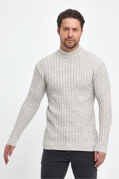 THE RULE Men's Beige Half Turtleneck Hair Knit Patterned Non-Pilling Regular Fit Knitwear Sweater