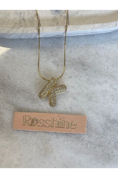 rosshine Gold Taşlı Balon K Harf Kolye Çelik