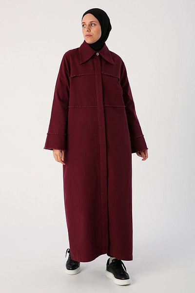 ALLDAY Claret Red 100% βαμβακερό γιακά με μυτερό κρυφό πατιλέτο Abaya
