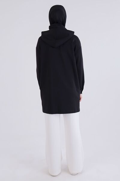 ALLDAY Siyah Deri Garnili Kapüşonlu Sweat Tunik