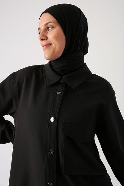 ALLDAY Black Single Pocket Snap Fastener Shirt Tunic